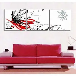 Ode-Rin Art Christmas Gift Christmas Hand Painted Oil Paintings Gift Elegant Lotus 3 Panels Wood Inside Framed Hanging Wall Decoration