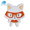 custom metal enamel pin of cute animal design fox name badge with butterfly clutch