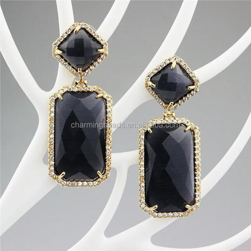 CH-ZSE0570 jewelry stone cat eye stud earring,fashion heart shape gemstone dangle earring,CZ jewelry earring