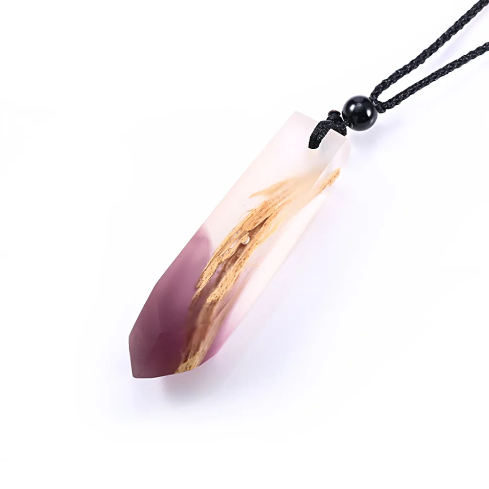 Latest Design Handmade Black Cord Natural Wood Resin Pendant Necklace