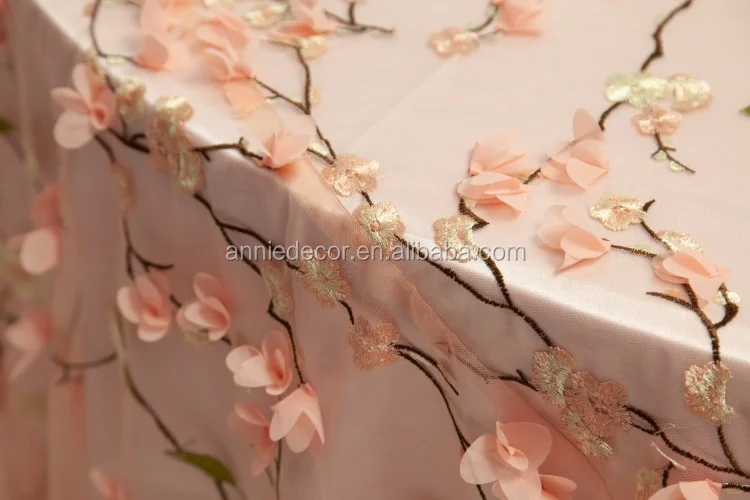 High quality Chiffon flowers Bird embroidery Mesh wedding table cloth