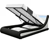 1138-1G Italy Style S-shaped Latest Modern Design Upholstered PU leather Gas lift Storage Double Bed with led light