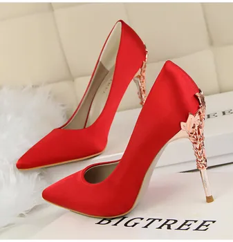 Women Pumps Sexy Pointed Toe Luxury Metal High Heels Shoes Woman Spring ...