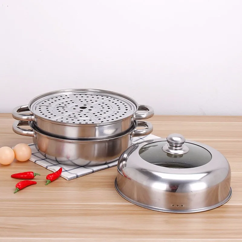 2 Layers Large Stainless Steel Cooking Pots Commercial Dim Sum Steamer ...