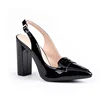 High end elegant pointed thick heel slingback ladies office shoes