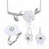 Lotus Fun Cherry Flower in the Rain With Pendant Necklace Ring Drop Earring 925 Sterling Sliver Crystal Jewelry Set For Women