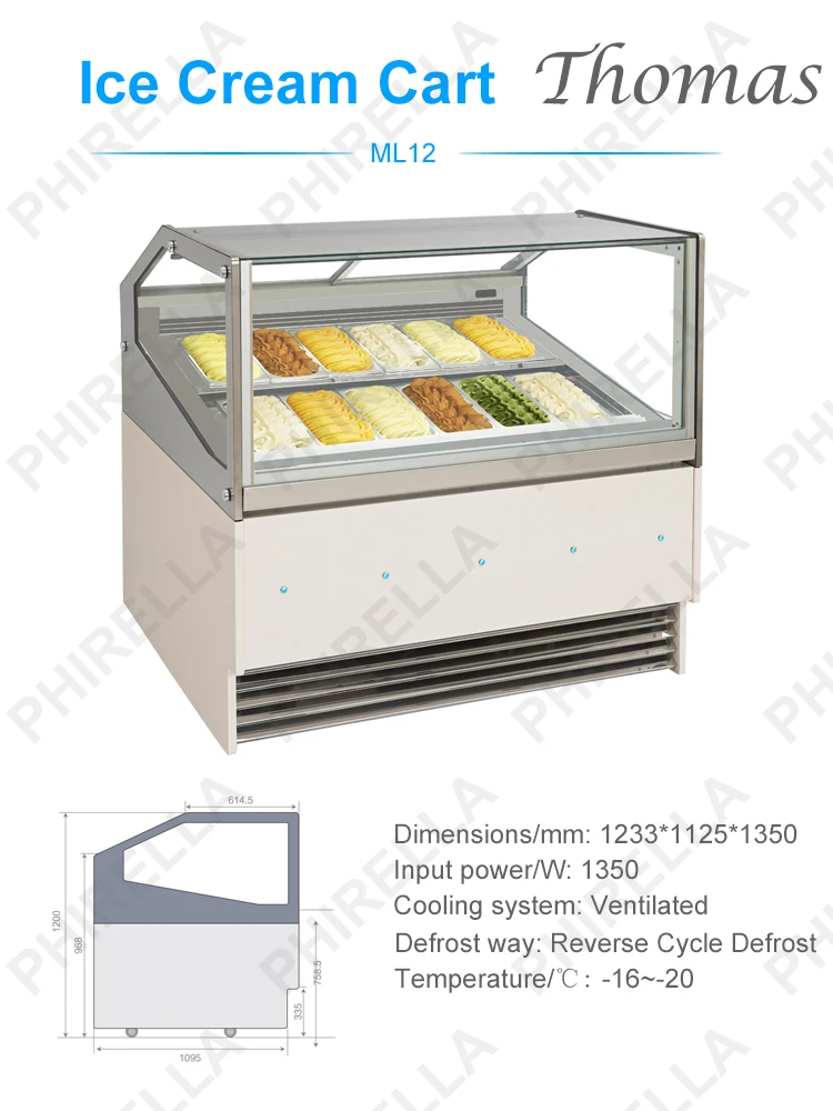 Commercial Mobile Soft Serve Ice Cream Topping Display Scoop Cooler