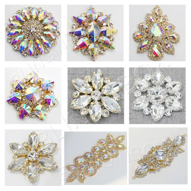 New Arrival Flatback Crystal Appliques 15*5cm Crystal Sew on Rhinestone Appliques for Readymade Garment