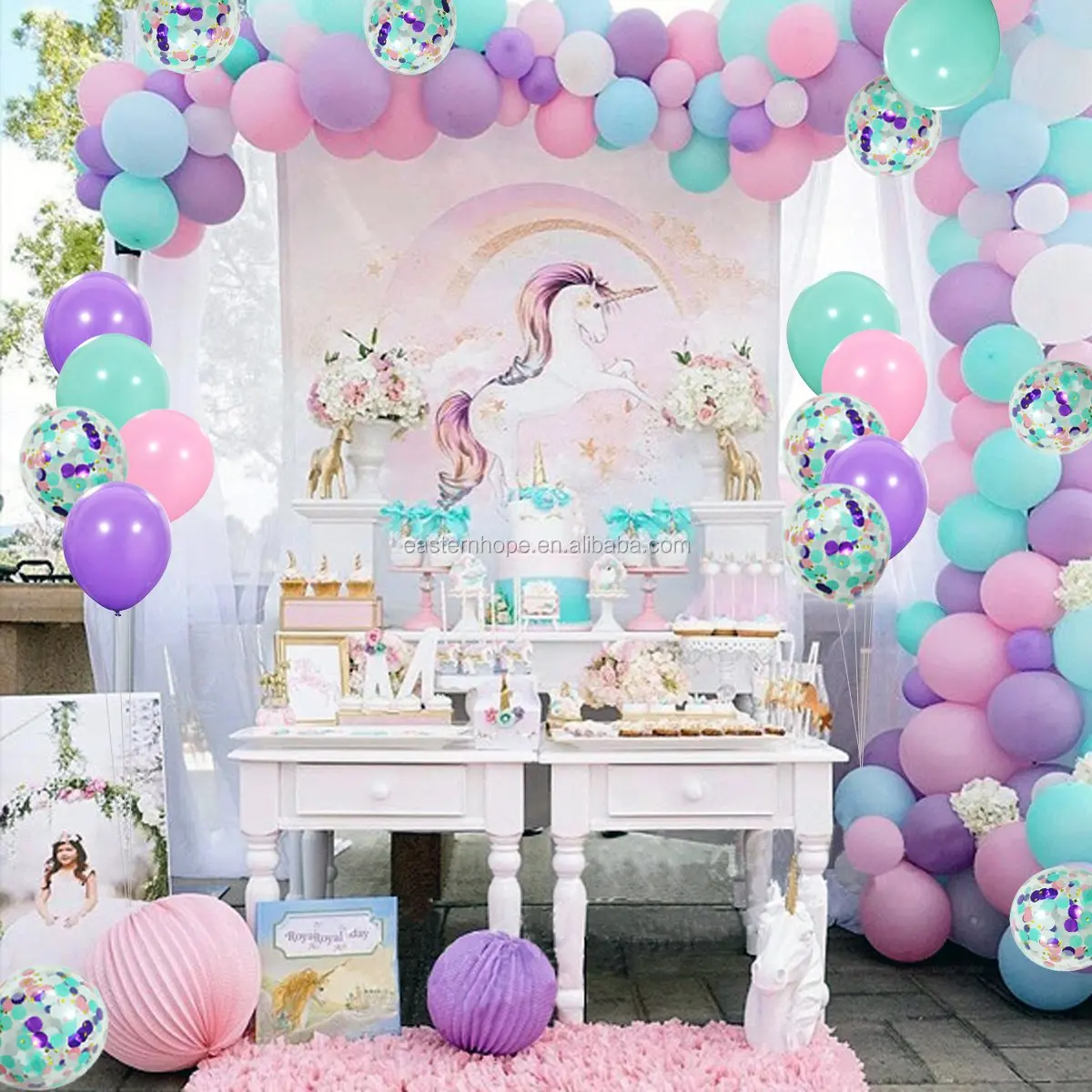 Light Purple Pink Seafoam Blue Latex With Confetti Balloon For Party
