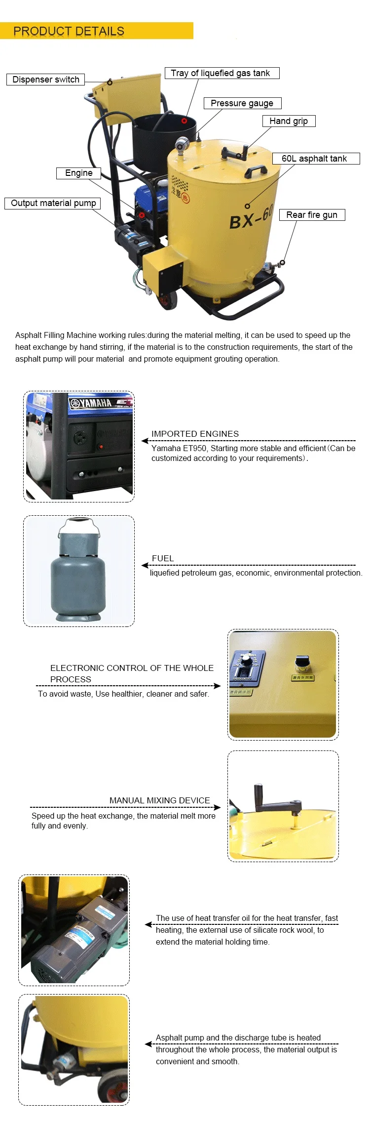 road crack sealing machine /asphalt crack filling equipment/crack repair machine with self heating tube