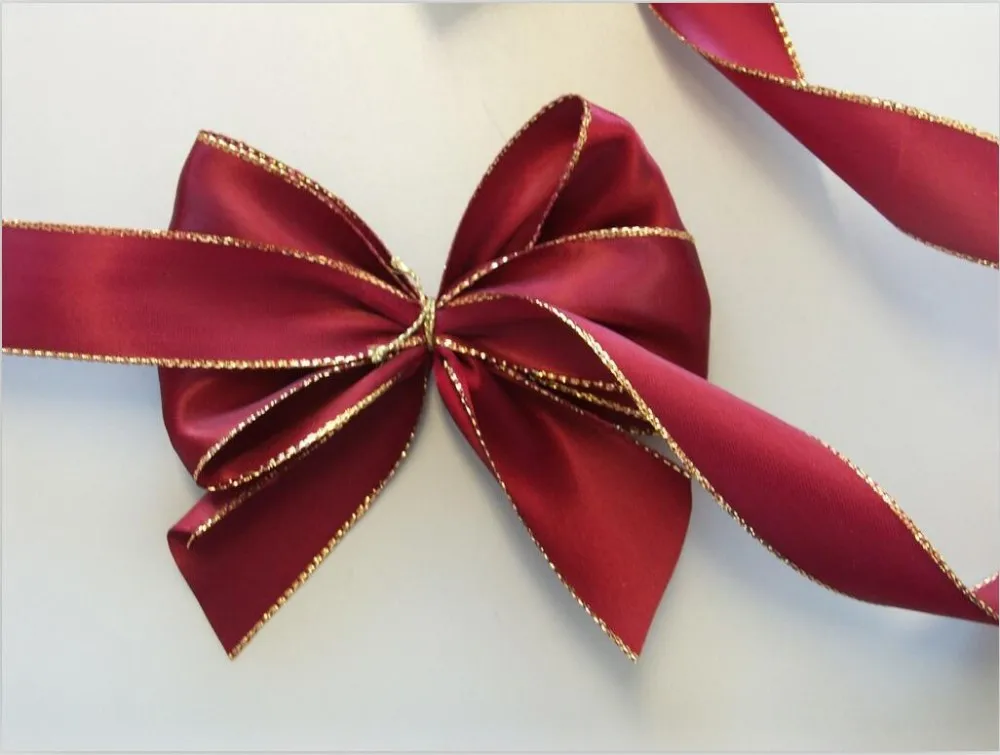Gold Edge Satin Ribbon Bow Pretied Bow With Ribbon Loop Gift Wrapping