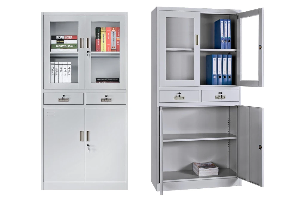 5 Layers Metal Book Shelf With Sliding Tempered Glass Door