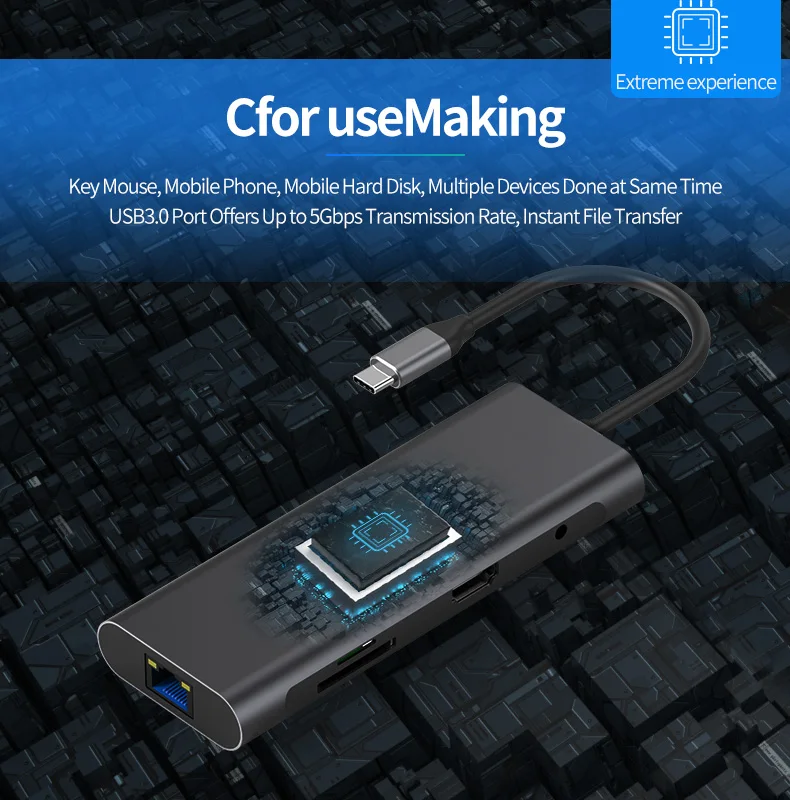 Blueendless BS HC901 Special Design 9 in 1 Mutil Function usb 3.0 hub Type-C Data USB HUB wholesale OEM Accepted - ANKUX.COM