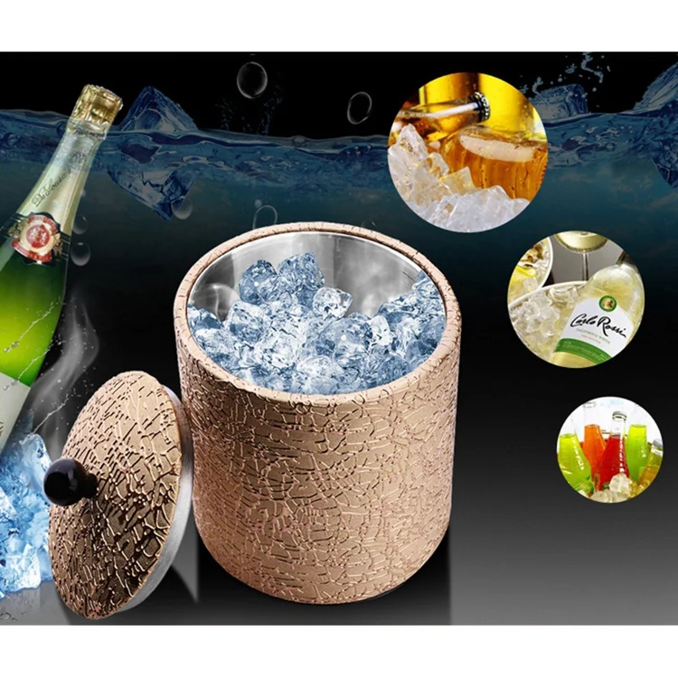 1.2l Stainless Steel Pu Leather Ice Bucket With Lid Hotel Room Ice Tub