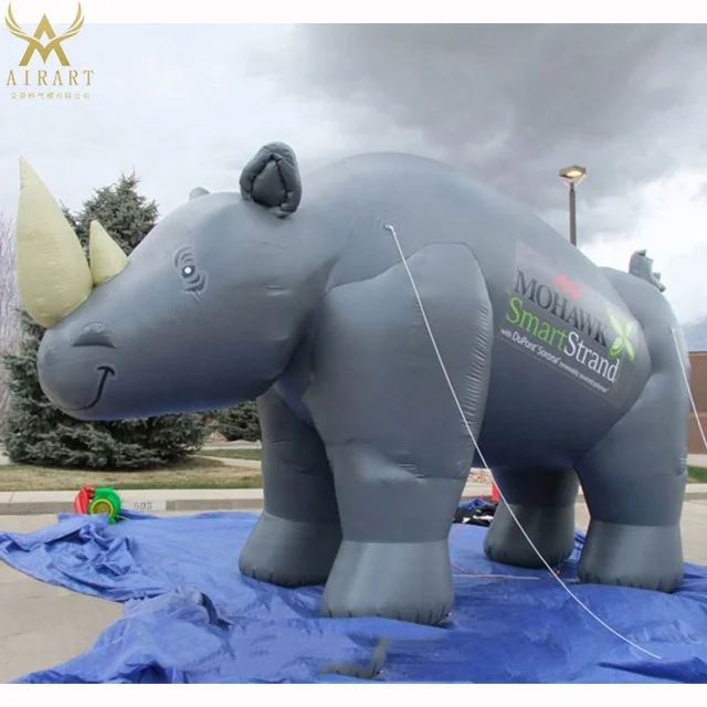 Yard Decoration Inflatable Gray Rhinoceros Animal Standing Balloon