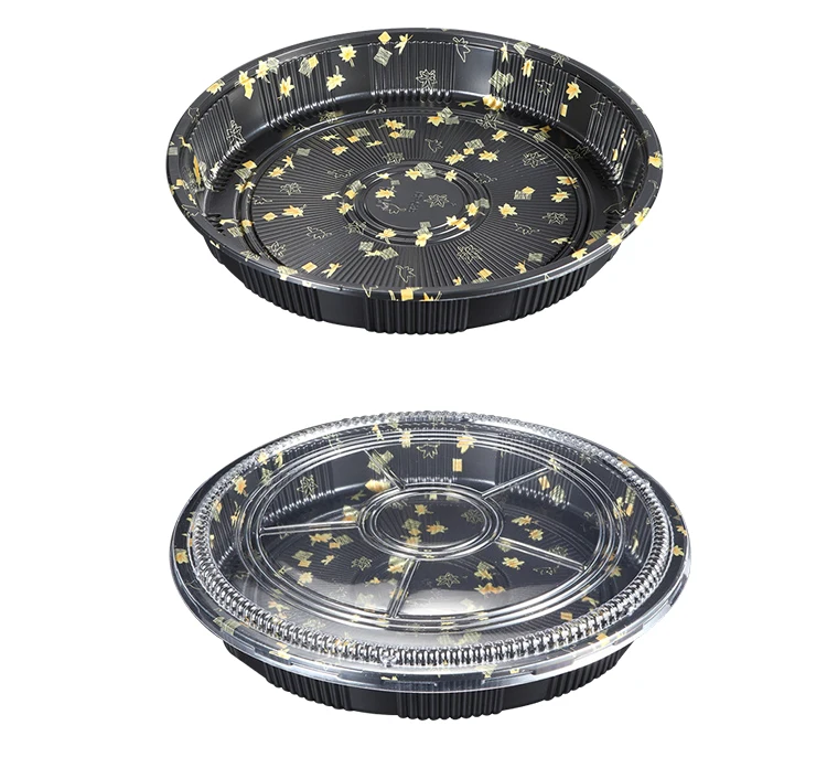 Round Party Tray With Cover Disposable Food Serving Trays Packaging Plastic Round Plate Buy