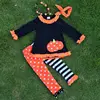Fall clothes girls Halloween clothes girls black top sets kids pumpkin long sleeve sets with necklace and headband