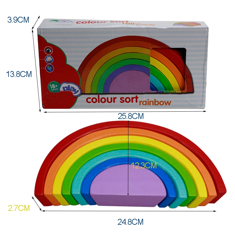 Montessori Wooden Rainbow Stacking Puzzle Blocks Game