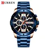 CURREN watches Men blue Stainless Steel Band Quartz watch Military Pulse Clock Sport Chronograph Clock Masculine Watch 8336