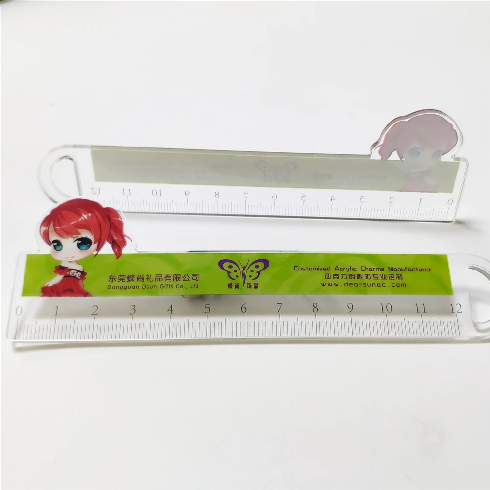 
Free Sample CMYK Print CNC Customized Acrylic Ruler Straight Plastic Ruler for School and Office 