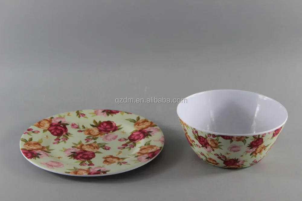 Beautiful Flower Print Melamine Plates And Bowls