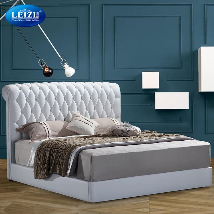 Pu Leather Deluxe Headboard Queen Size Bed Frame White Buy Queen