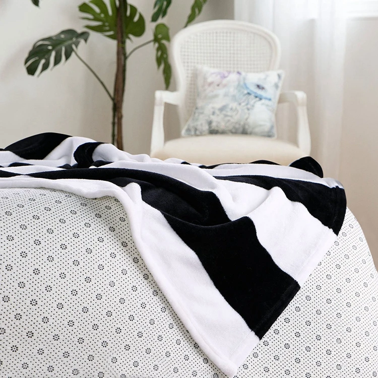 Black And White Stripe Flannel Throw Blankets Buy Black And White