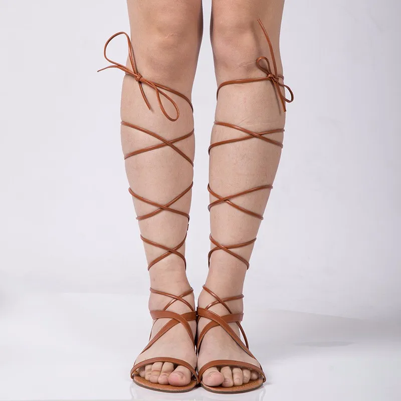 knee high string heels