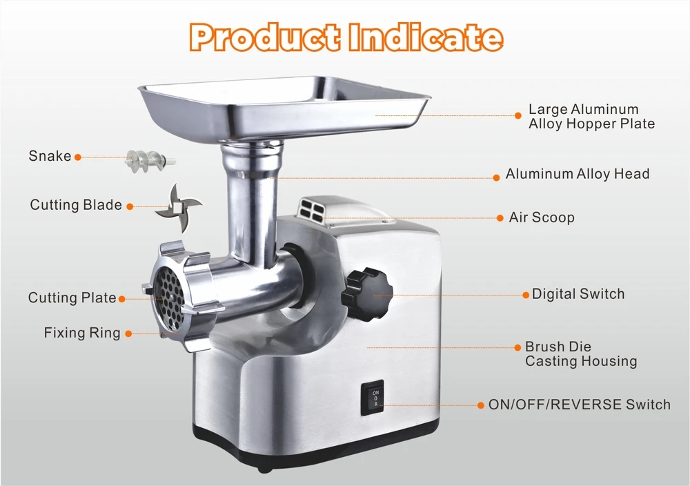 Full Die Casting Aluminum Meat Grinder Machine/ Ss Cutting Plate Mince
