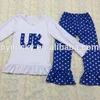 Newest Style Children Girls Boutique Winter fall Wear Cute Designer letter UK ruffle pants Girls Easter Outfits kids clothes
