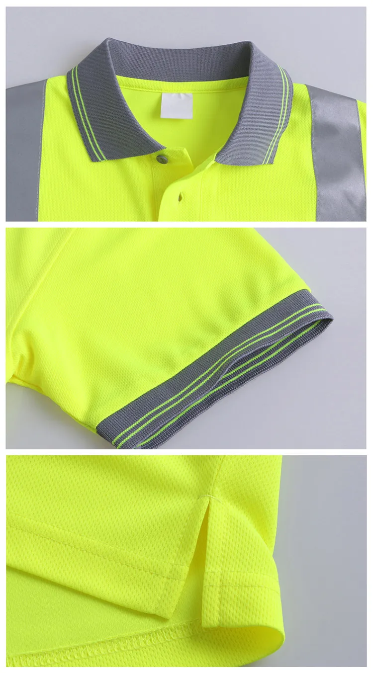 Fluorescent Yellow Breathable Safety Polo Shirt With Reflective Tape