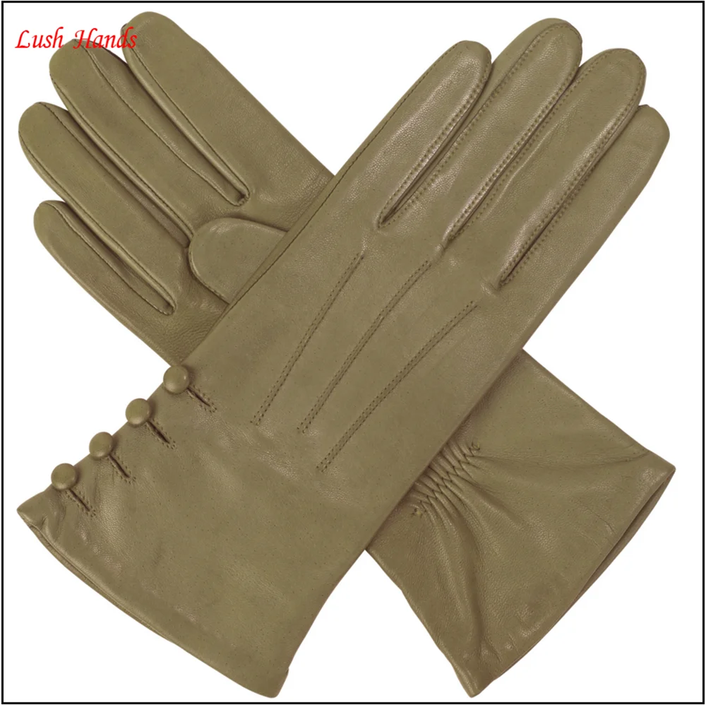 Womens silk lined leather gloves with buttons
