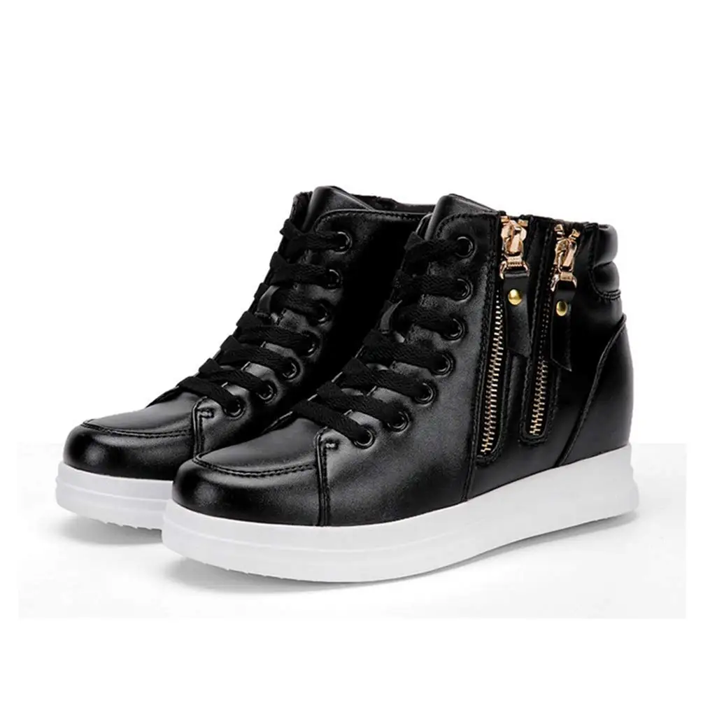 ASO-SLING Women Fashion Sneakers Casual Lace Up Side Zipper High Top Hidden Heel Wedges Platform Shoes