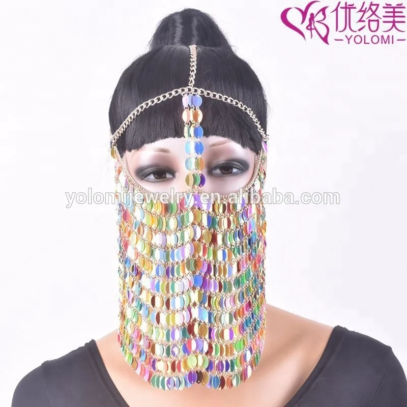 Metal Face Veil Chains Jewelry Harness Colorful Face Chains Indian Head