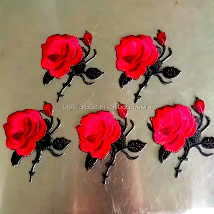 Rose flower fabric hot fix patch, heat trasnfer fabric patch