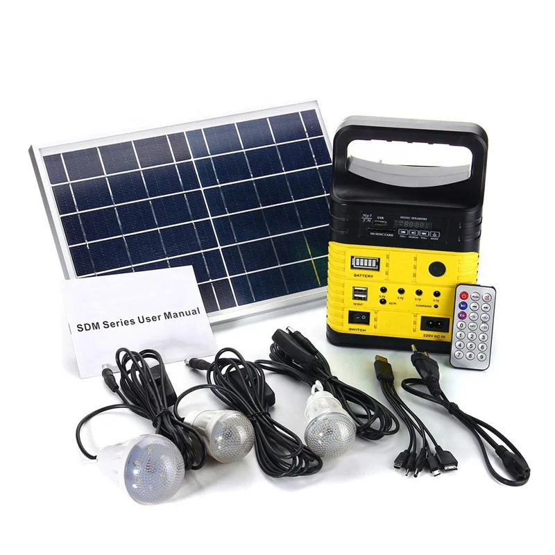 7500mah 10W 6V Solar Panel Energy System Indoor Solar Lighting Kits With MP3 FM Radio