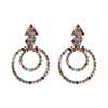 Personality Gold Plated Zinc Alloy Geometric Earrings Double Circle Alloy Inlaid Colorful Cubic Zirconia Crystal Dangle Earrings