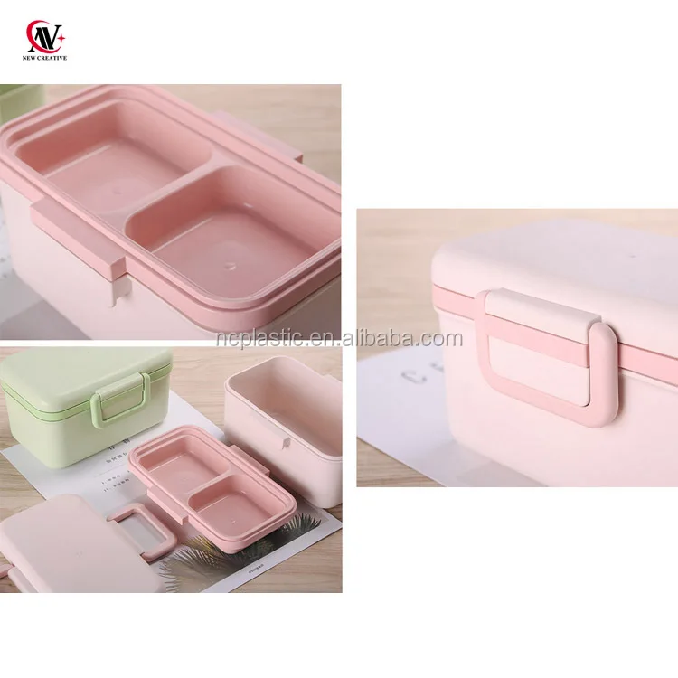 Source eco friendly rectangle 2 layer kids bamboo fiber lunch box