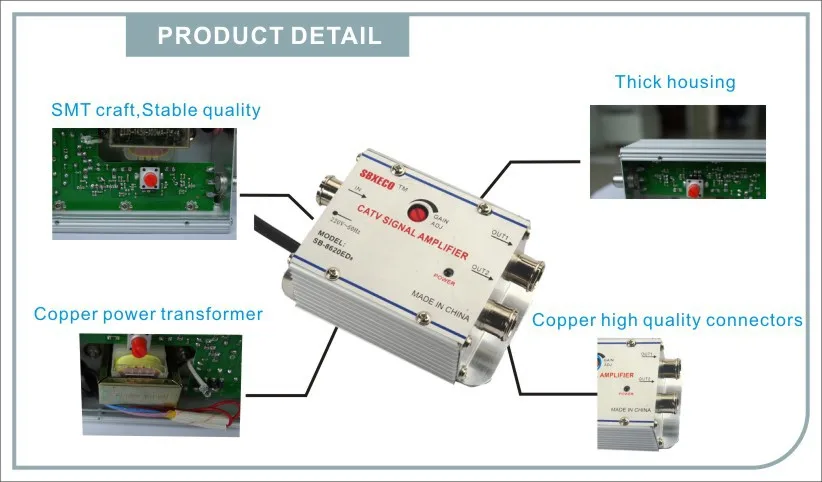 seebest 2 WAY INDOOR CATV AMPLIFIER GAIN 20dB cable TV amplifier 2 outputs