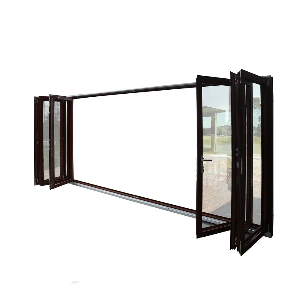 Weather Resistance wooden color heavy duty aluminium middle open bi fold  glass door