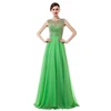 Beaded Keyhole Back Green Chiffon Long Prom Dress