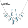 Cring Coco Silver Color Long Drop Earrings Enamel Alloy Necklace Choker Set Bridal Fashion Women Wedding Jewelry Sets for Girls
