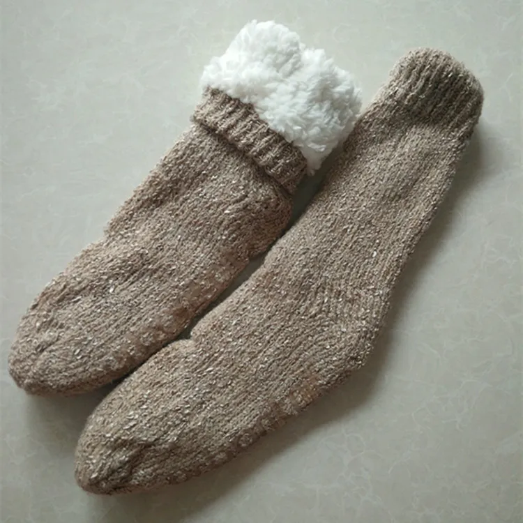 室内粉红色防滑女士地板羊毛羊毛袜子