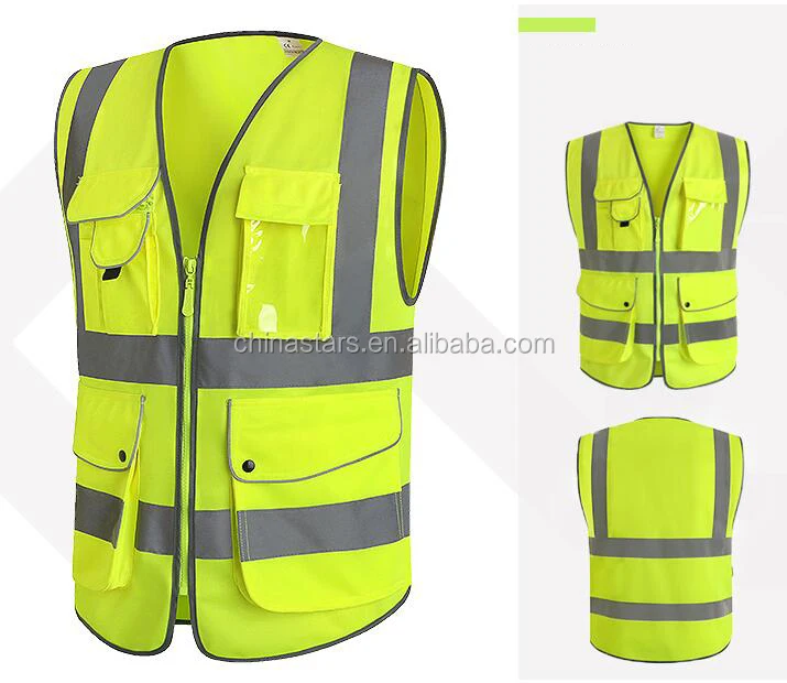Premium Quality High Vis Yellow Waistcoat Unique Reflective Vest with Fluorescent Strips On Front and Back Multipurpose Workplace Jacket With Pockets High Visibility Safety Vest