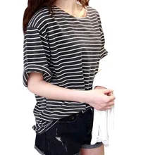 New 2014 summer mm all-match basic shirt female top young girl stripe loose half sleeve HARAJUKU t-shirt Factory Wholesale