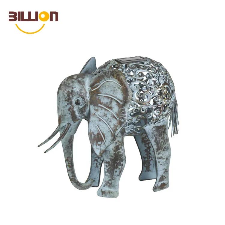 Iron Ornaments Metal Stone Finish Yard Patio Garden Elephant Statue