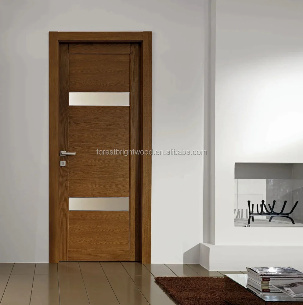 Engineered Veneer Laminated Wooden Flush Door Design With Glass