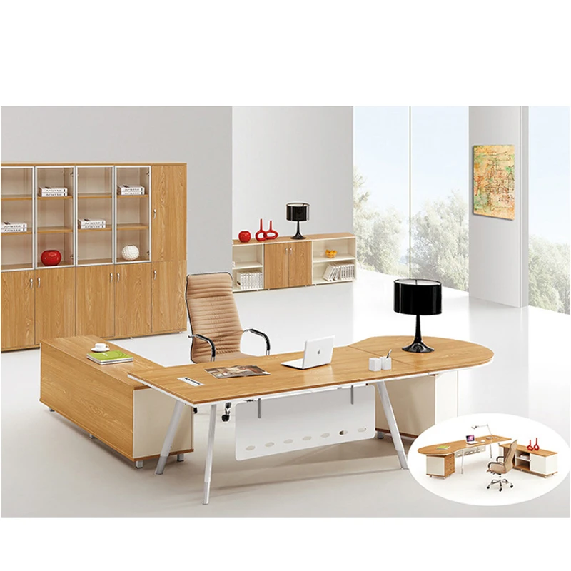 Curved L Shaped Office Desk Prices with Dual Monitor