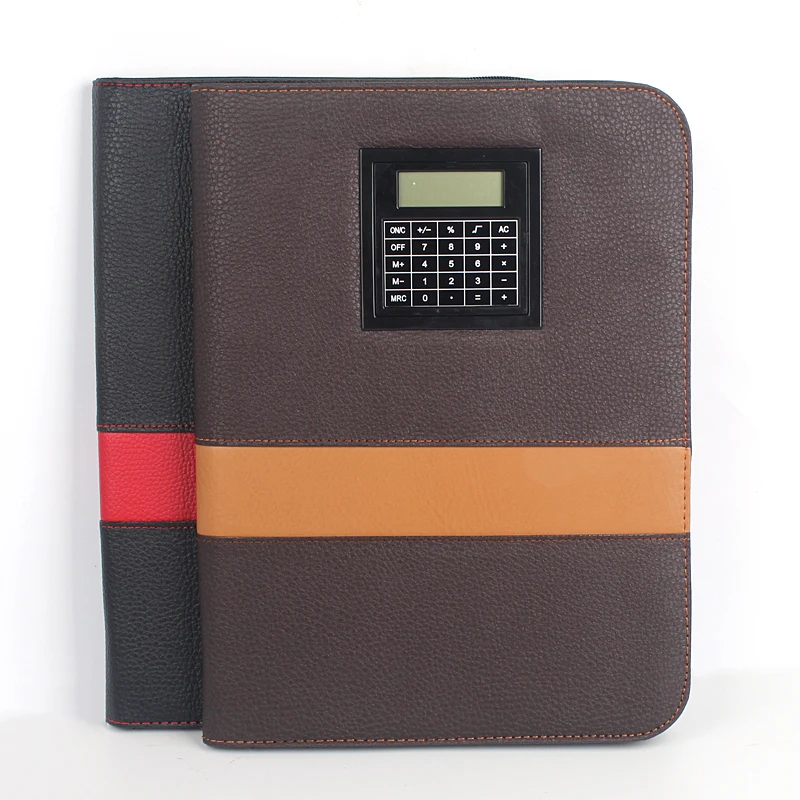 HUAHAO brand Multi-function calculator pu laptop office supplies stationery zipper order custom notebook