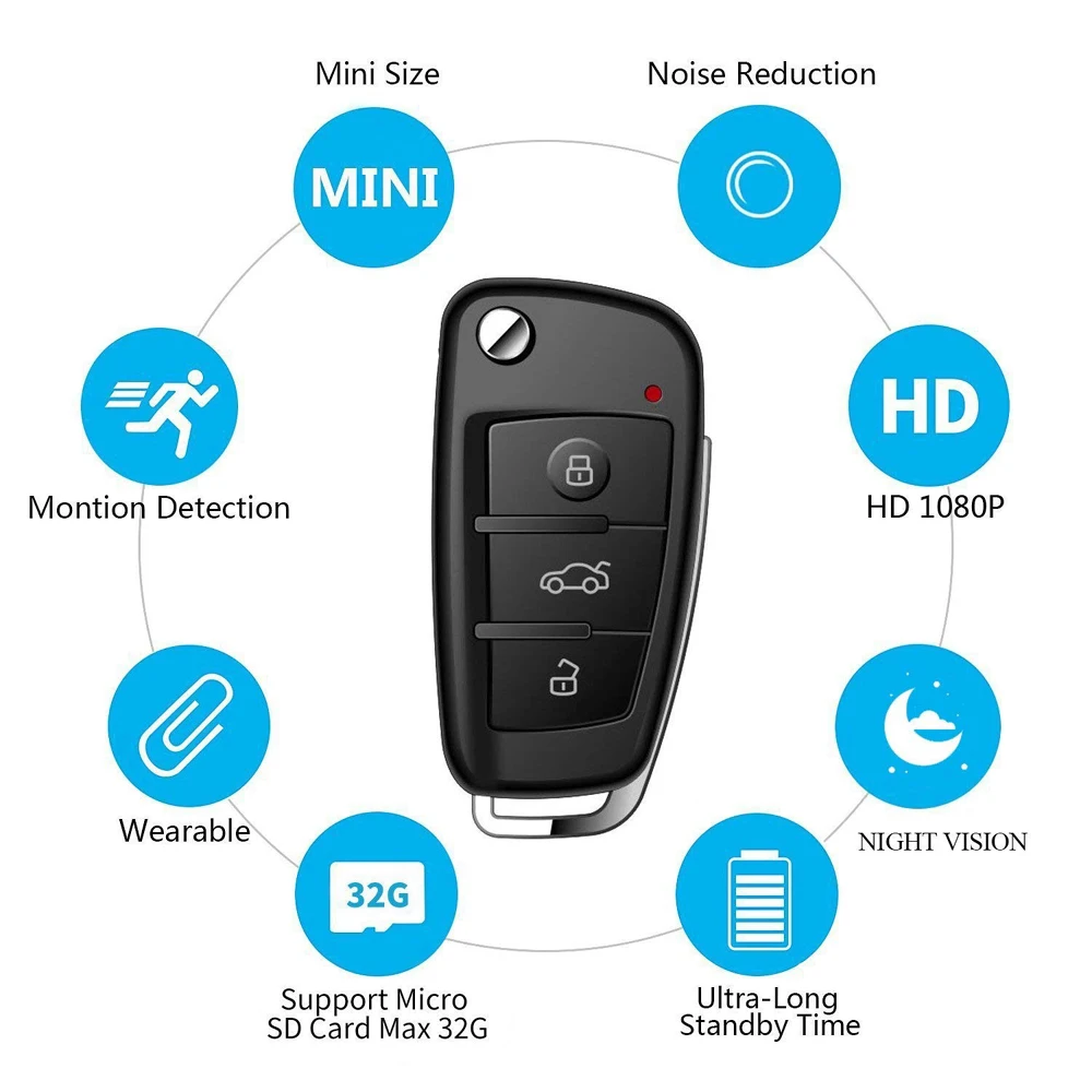 Full Hd 1080p Car Key Spy Camera With Night Vision Motion Detection Car
